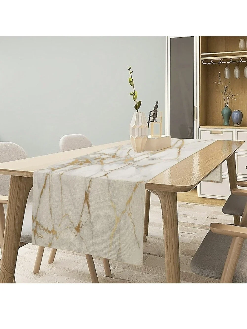 White Marble Table Runner Gold Textures Pattern Table Runner Table Cloth Decor